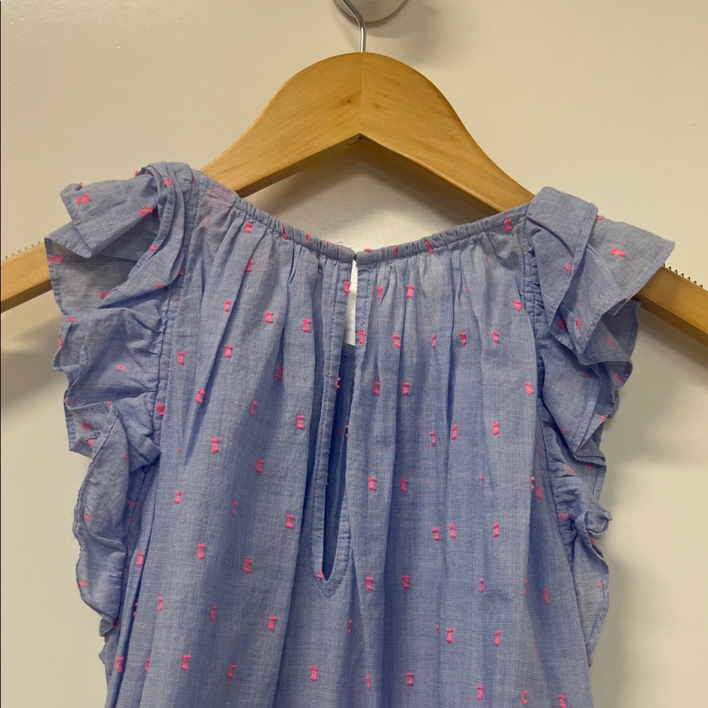 Lilly Pulitzer Top, Ruffle, Sleeveless, Blue w/Pink, Flowy, Feminine - Picture 9 of 12